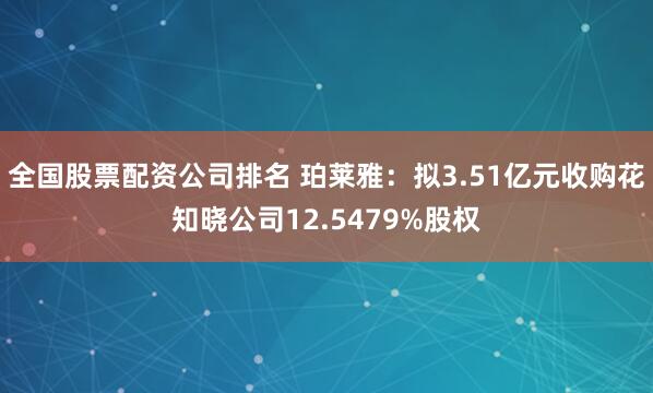 全国股票配资公司排名 珀莱雅：拟3.51亿元收购花知晓公司12.5479%股权